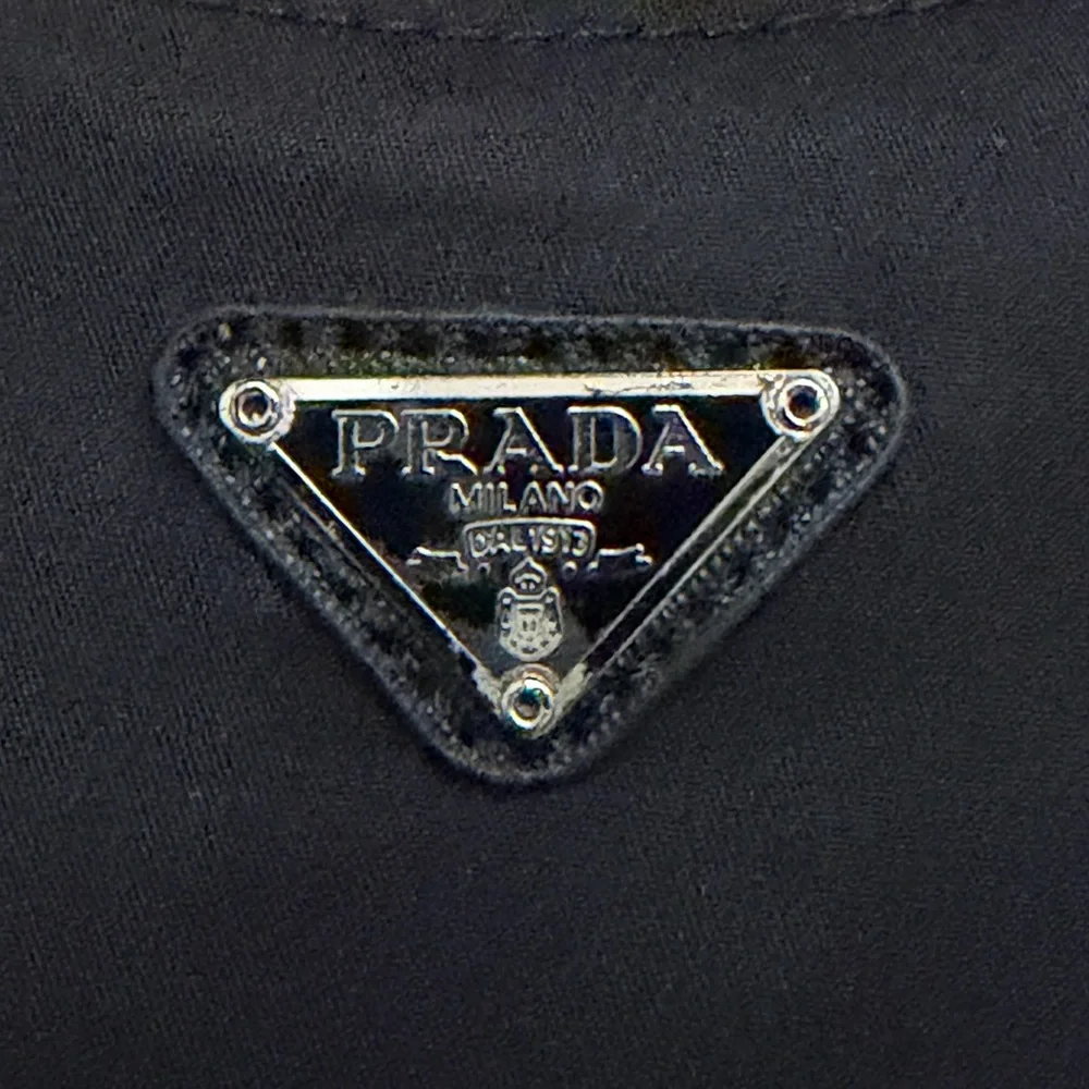 Vintage Prada Tessuto Nylon Mini Hobo Shoulder Bag Black Silver Logo Y2K - Picture 3 of 6